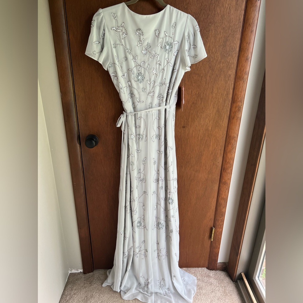BHLDN Anthropologie Plymouth Beaded Wrap Dress in Fog Grey | Size 10 | NWT - Picture 5 of 8
